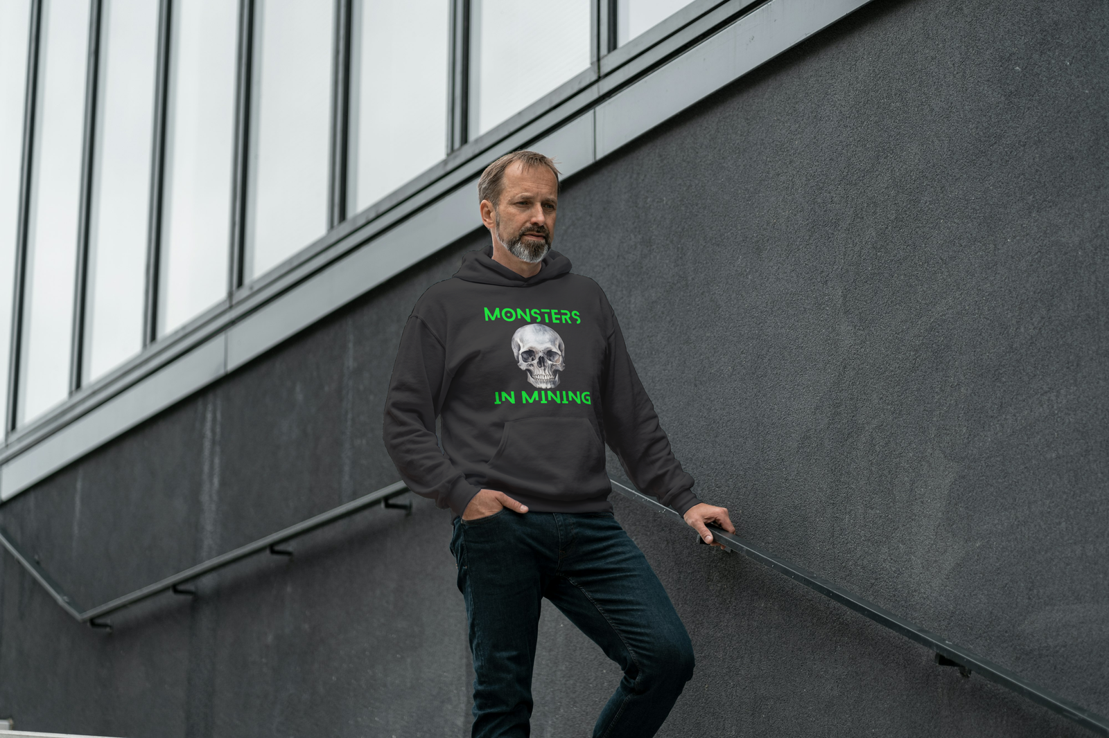 Skull hoodie with Monster in mining text